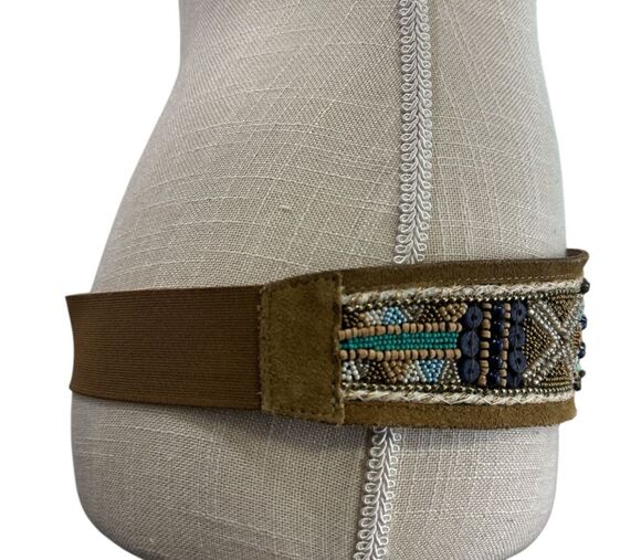 Chico\'s Leather Beaded Wide Belt Women’s Sz M NWT Snap Multi-color Statement main image 6